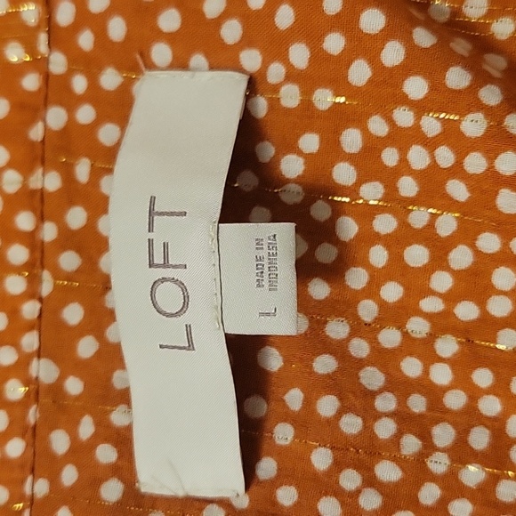 Loft pumpkin autumn polka dot farm house button down blouse L with gold threads - Picture 5 of 8